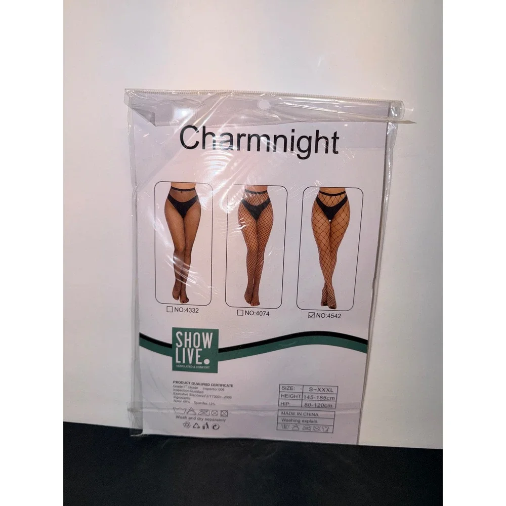 Charmnight Black Fishnet Pantyhose Wide Diamond Mesh Tights NO 4542 Sz S-XXXL